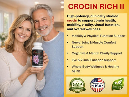 Crocin Mobility & Joint Support Supplement | CROCIN RICH II - 60 Tablets | 75% Pure Crocin; Saffron's Key Bioactive; Clinically Relevant Dose; Motor Function; Nerve Support; Coordination; Active Aging