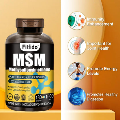 MSM Capsules 1000mg, 99.9% Pure Organic Sulfur, 180 Count