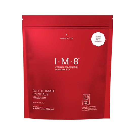 IM8 Daily Ultimate Essentials All-in-One Multivitamin Supplement Powder Bag, 92 Nutrient Rich Ingredients CoQ10, Probiotics, Vitamins, Greens, Gluten Free, Vegan, Acai Mixed Berry, 12.5oz, 30 Servings
