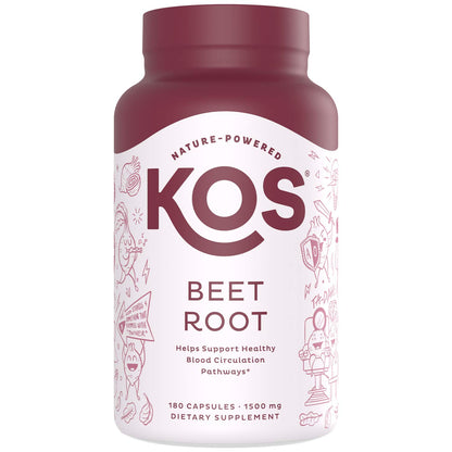 KOS Organic Beetroot Capsules 1500mg - USDA Organic, Antioxidant Power from Organic Beet Root Superfood, Supports Healthy & Active Lifestyle - Non-GMO,