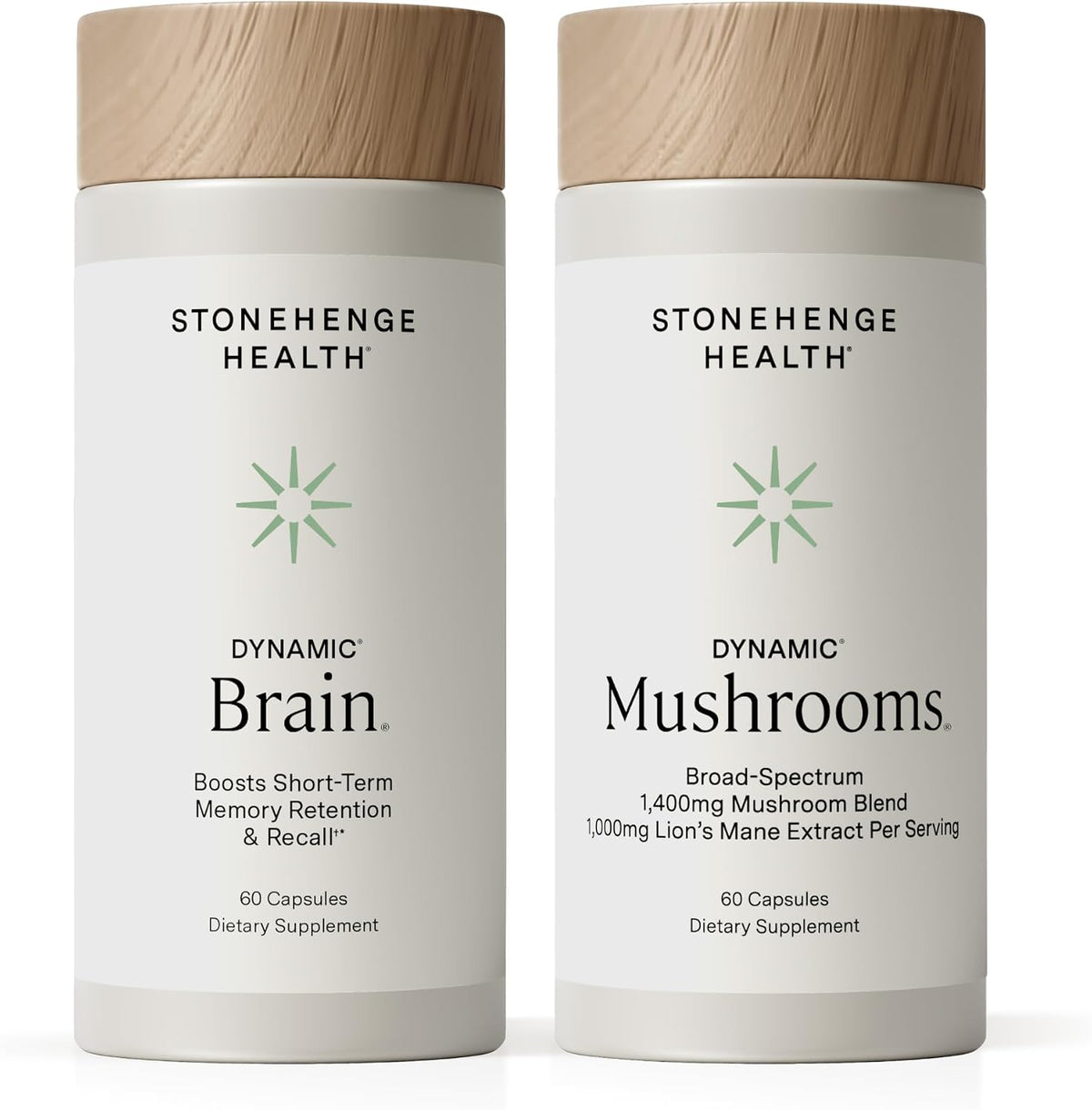 Stonehenge Health Dynamic Brain + Dynamic Mushrooms Bundle Memory Acquisition, Retention, & Recall with 40 Unique Nootropic Brain & Immune System Support