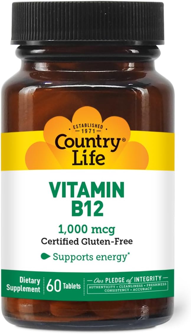 Country Life Vitamin B12 1,000 mcg, Vegan Energy Support, 60 Tablets