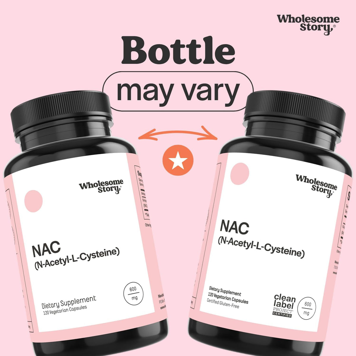 Wholesome Story NAC Supplement N-Acetyl-L-Cysteine 600 mg | Liver, Lung & Fertility Support | 120 Capsules | 120 Serving Supply