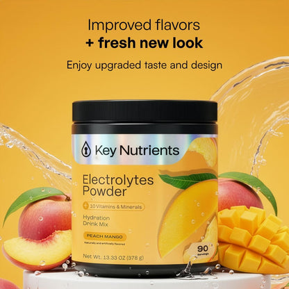 KEY NUTRIENTS Electrolytes Powder Bundle, Tropical Peach Mango 90 Servings Jar + Sweet Blue Raspberry 90 Servings Jar, Sugar Free Hydration Drink Mix with Vitamins & Minerals, No Calories