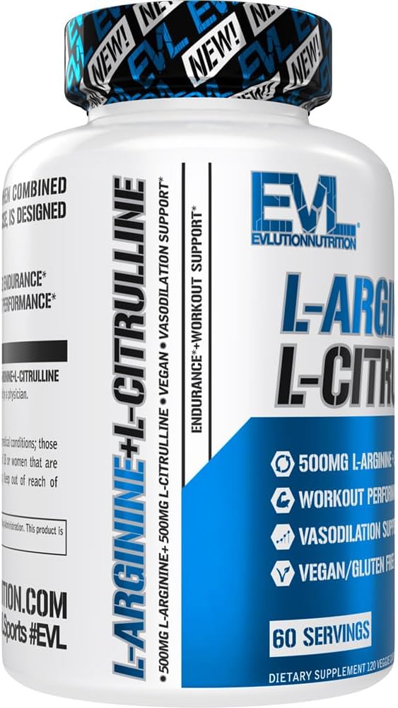 L Arginine L Citrulline Supplement - Invigorating Nitric Oxide Supplement with Ideal 1:1 Citrulline Arginine Ratio with 500mg Each Per Serving for Enhanced Pumps Energy & Stamina (60 Servings)