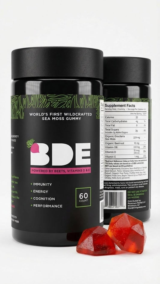 BDE Wildcrafted Sea Moss Gummy Maca Root, Beets, Lions Mane Mushroom, Vitamin D + E - Vegan Collagen, Zinc