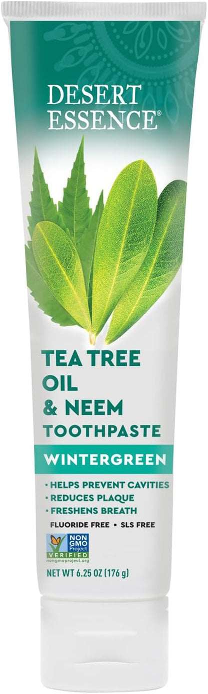 Desert Essence Tea Tree Oil and Neem Toothpaste, Wintergreen, 6.25 oz