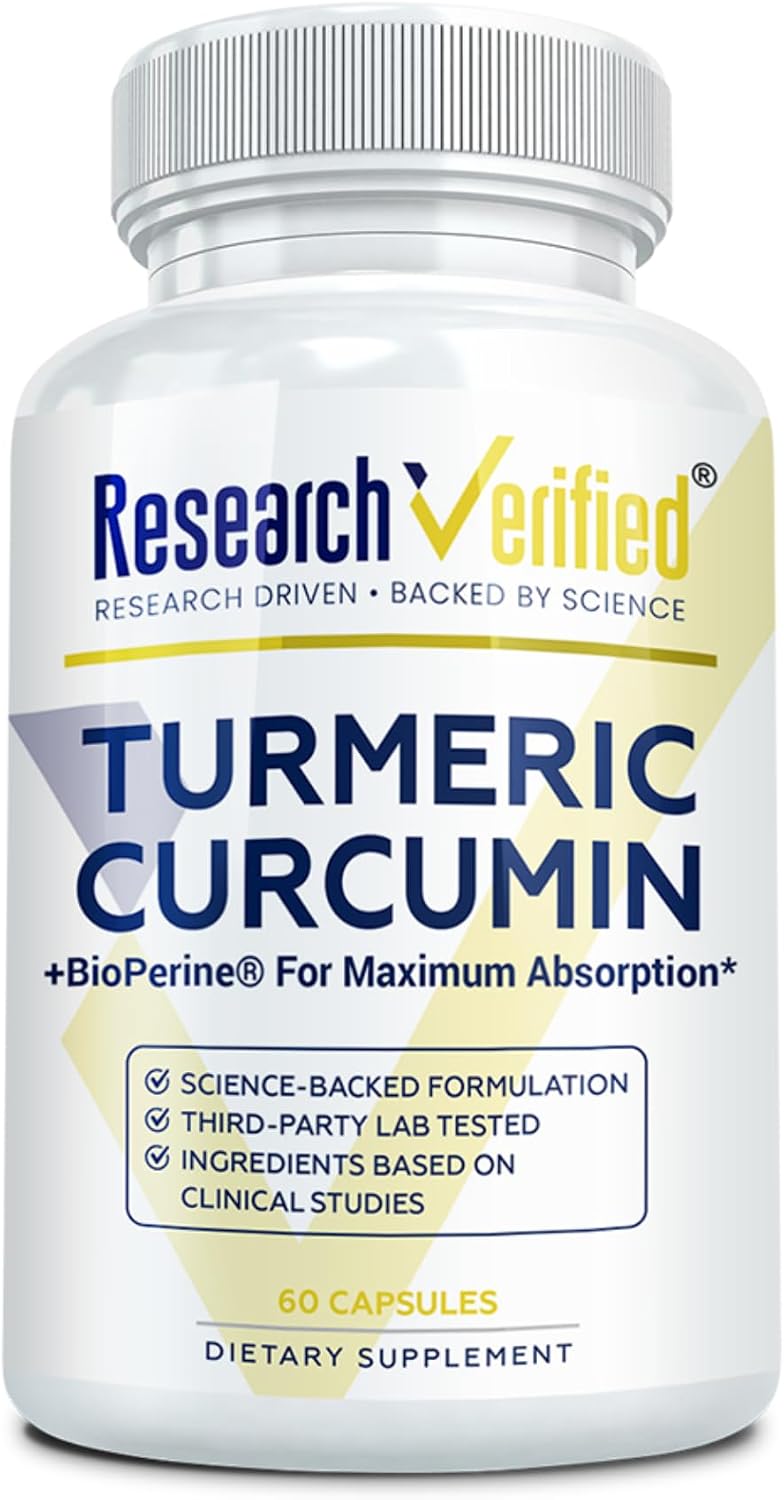 Research Verified Turmeric Curcumin Supplement with Black Pepper (BioPerine) - High Potency Curcumin - Antioxidant, Joints & Daily Wellness - 60 Vegan Turmeric Capsules - Made in USA - 1 Month Supply