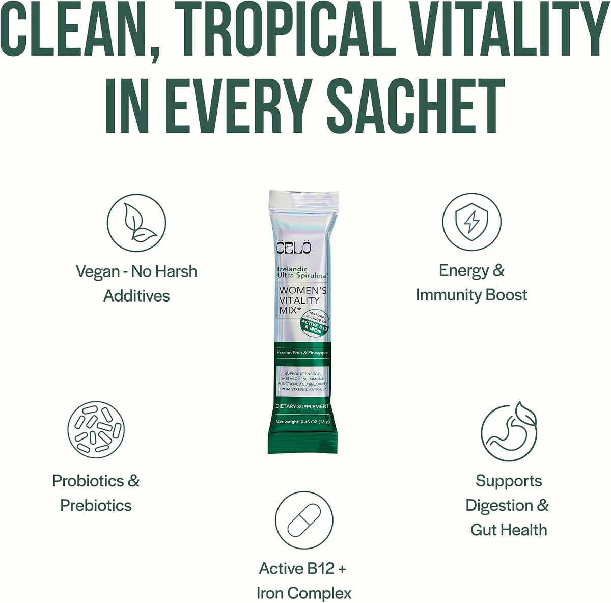 Orlo Women's Vitality Mix Travel Kit – Daily Multivitamin & Bacillus Probiotic Supplement for Feminine Health, Energy, Focus with Vitamin D3, B12, Iron, Glycine, Cranberry & Spirulina (7 sachets)