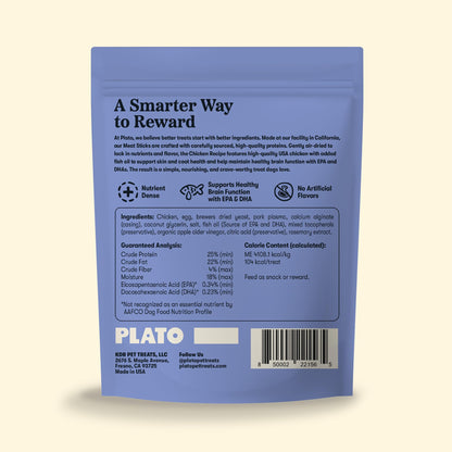 Plato Meat Sticks Salmon Dog Treats, Air-Dried High-Protein Soft Chews with Omega Fish Oil (EPA & DHA), 10 oz