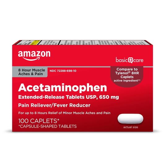 Amazon Basic Care Acetaminophen Extended-Release Tablets, 650 mg, Pain Reliever, Fever Reducer, 8 Hour Relief, 100 Count Amazon Basic CareBuy Supplements Australia