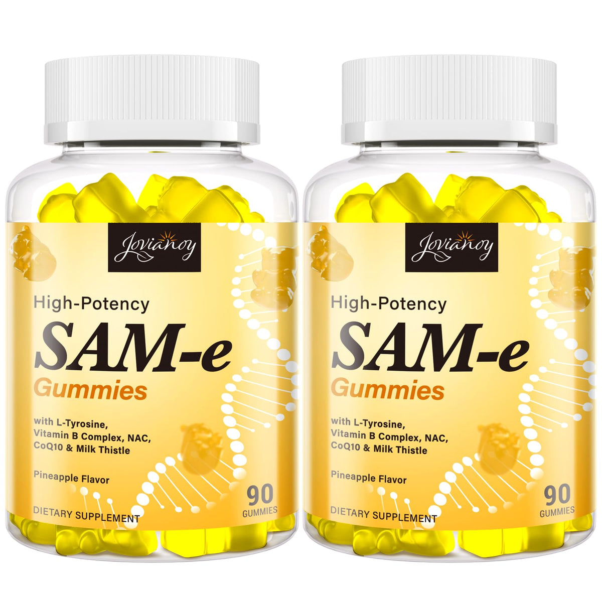 Jovianoy SAM-e Gummies with L-Tyrosine, Vitamin B Complex & NAC, CoQ10, High-Potency SAM-e Supplement - Pineapple Flavor, for Mood, Joint, Cognitive & Liver Detox, Vegan Friendly, 180 Gummies