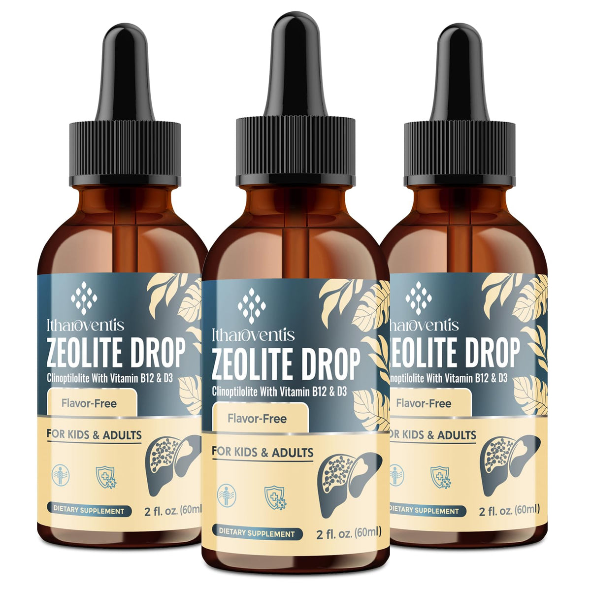 Itharoventis Liquid Zeolite Drops, Sugar Free, Monk Fruit, 2 Fl Oz | Clinoptilolite liquid formula with methyl vitamin B12 and vitamin D3
