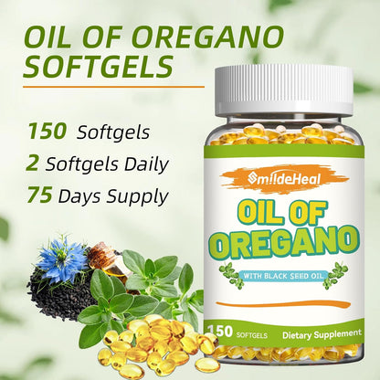 Oregano Oil with Black Seed Oil Softgels – Gluten Free, Non-GMO,150 Softgels, 75-Day Supply