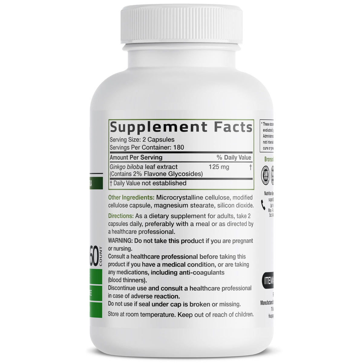 Bronson Ginkgo Biloba Extra Strength Brain & Memory Support 120 Capsules | Vegetarian, Non-GMO, Gluten Free, Soy Free, Memory, Cognitive & Brain Health Support