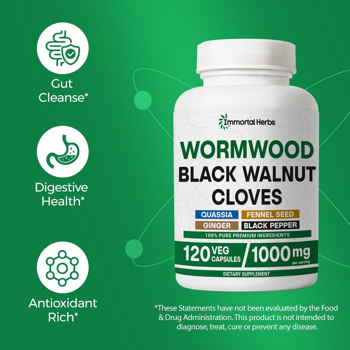 Wormwood Black Walnut Clove Cleanse Extract, 7-in-1 Complex, 120 Pills, Herbal Supplement for Adults, Vegan, Non-GMO & Gluten Free Sweet Wormwood Capsules