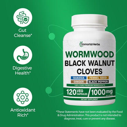 Wormwood Black Walnut Clove Cleanse Extract, 7-in-1 Complex, 120 Pills, Herbal Supplement for Adults, Vegan, Non-GMO & Gluten Free Sweet Wormwood Capsules