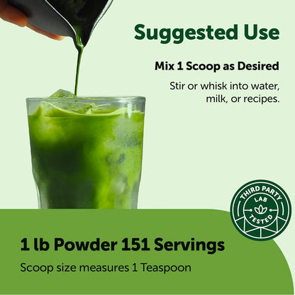 Micro Ingredients Organic Matcha Green Tea Powder, First Harvest, Culinary Grade from Japan, 100% Pure & Unflavored, Great for Tea, Latte, & Smoothies, Non-GMO, No Sugar, Eco-Friendly Packaging, 1 Lb