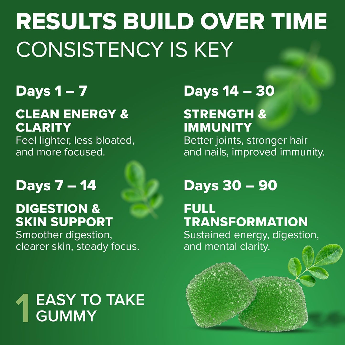 Rosabella Moringa Gummies – Moringa Leaf Extract 1000mg Equivalent Per Serving – Natural Energy & Balance – Non-GMO, Gluten-Free Superfood