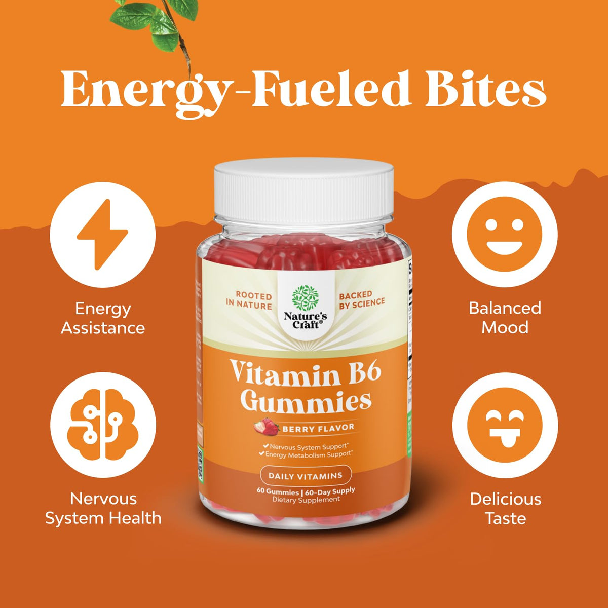 Potent Vitamin B6 Gummies for Adults - Potent Vitamin B Complex Supplements for Men & Women for Nervous System Support Mood & Immune System - Vegan Pyridoxine Chews for Energy & Metabolism - 30 Count
