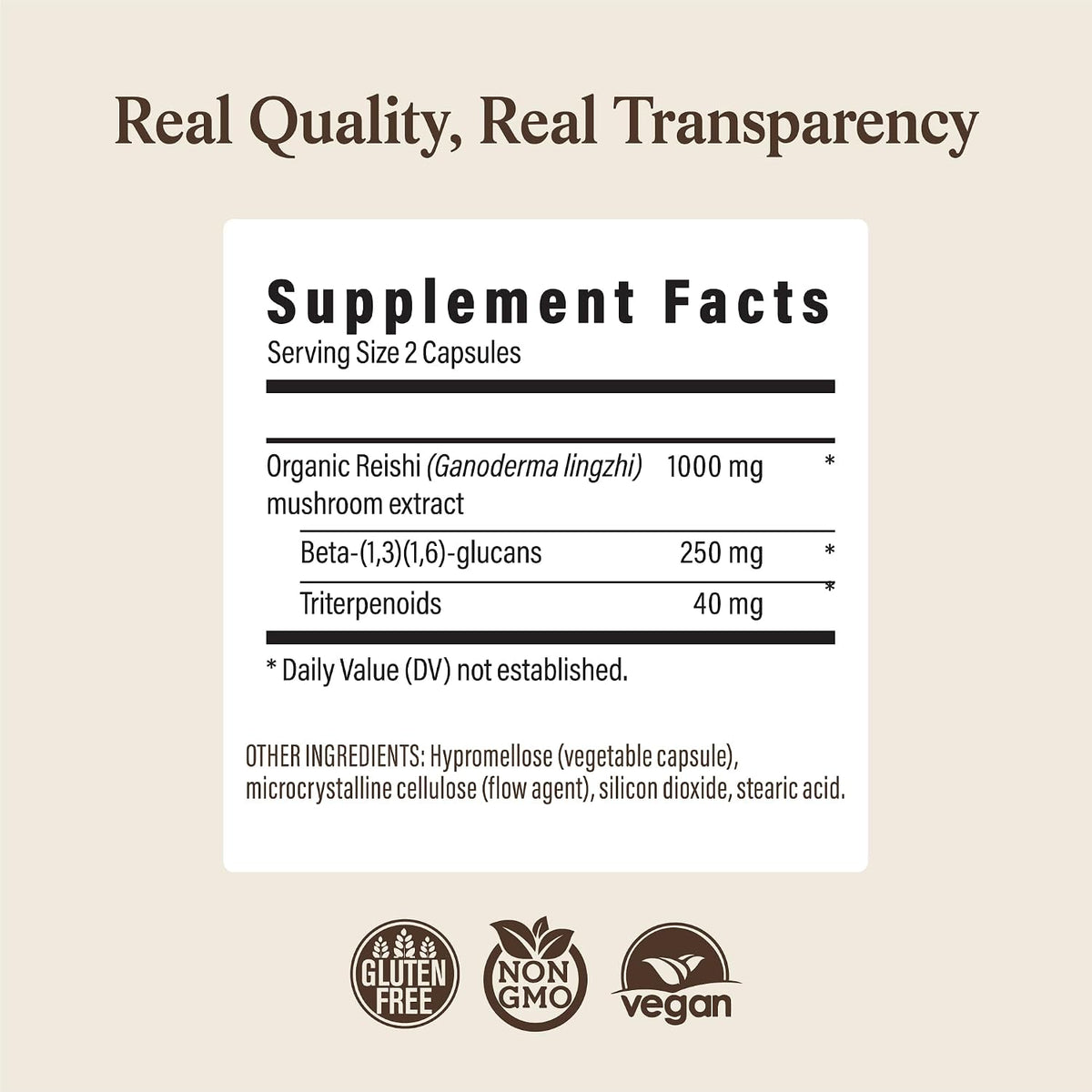 Real Mushrooms Reishi Mushroom Capsules - Handpicked Organic Mushroom Extracts - Red Reishi for Tranquil Daily Wellness with Verified Beta Glucans Vegan, Non-GMO, No Grain Fillers, 200 ct
