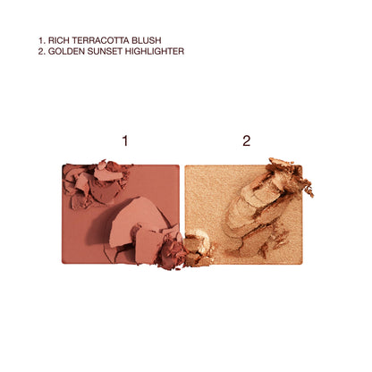 Charlotte Tilbury Mini Hollywood Blush & Glow Glide Palette, Powder Blush & Highlighter Compact, Face Makeup Duo, Travel Size Makeup Palette - Rich Terracotta Blush/Golden Sunset Highlighter