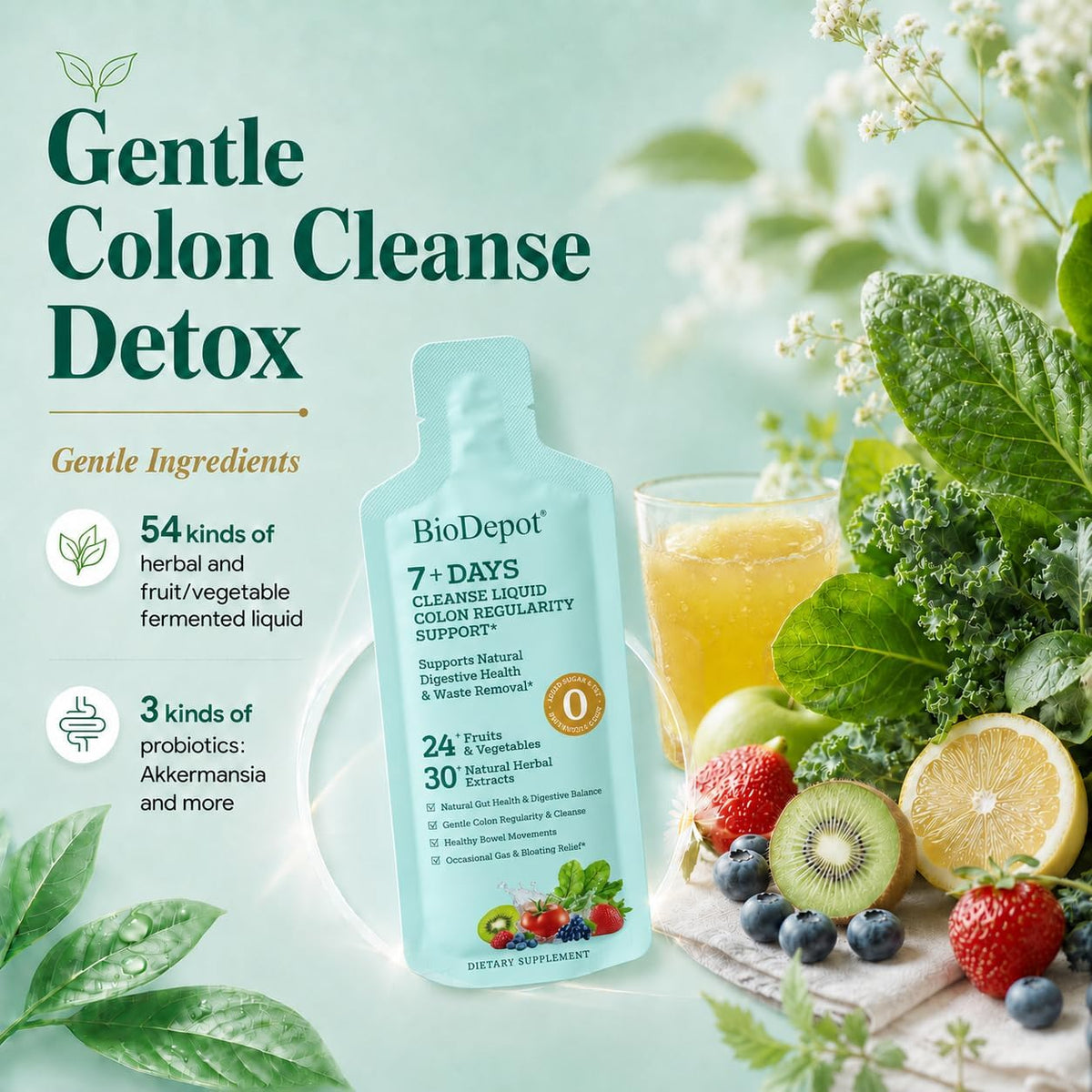 7 Day Gut Cleanse Liquid Detox Drink for Women & Men Colon Cleanse | 24 Fruit & Vegetable Blend for Gut Balance, Gentle Regularity and Daily Digestive Support, Convenient 7-Pack Beverage Cleanse