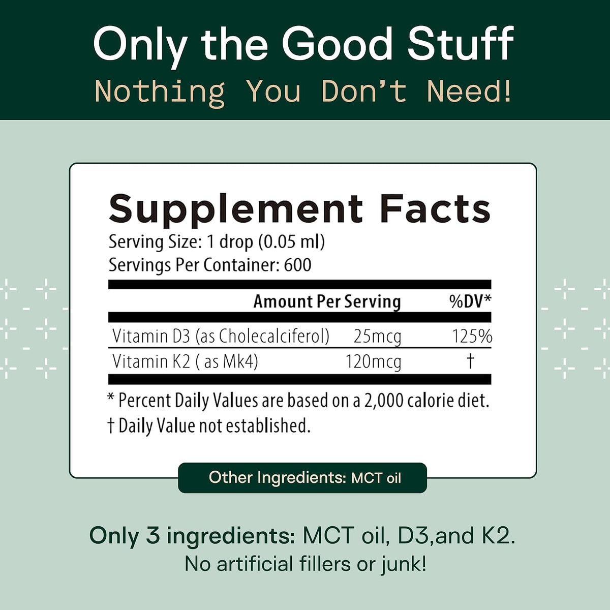 Adapt Naturals Vitamin D3 K2 1000 IU & MCT Oil Supplement (600 Servings) | Bioavailable Highly Absorbable Liquid Formula, Overcome Vitamin D Deficiency, Support Immune & Metabolic Health - 1 FL Oz