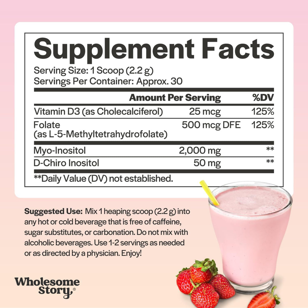 Inositol Supplement Powder with MTHF Folate + Vitamin D3 | Myo-Inositol & D-Chiro Inositol | Hormonal Balance & Healthy Ovarian Support | Vitamin B8 | Alternative to Inositol Capsules | 30 Servings