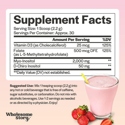 Inositol Supplement Powder with MTHF Folate + Vitamin D3 | Myo-Inositol & D-Chiro Inositol | Hormonal Balance & Healthy Ovarian Support | Vitamin B8 | Alternative to Inositol Capsules | 30 Servings