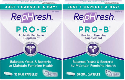 Rephresh Pro-B Vaginal Probiotic Supplement, pH Balance, Probiotics for Women, Balances Yeast and Bacteria to Maintain Feminine Health, Daily Oral Capsules, 30 Count (Pack of 2)
