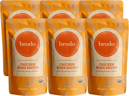 Brodo Ready to Drink Organic Chicken Collagen Rich Bone Broth (6 X 8 oz) | Organic Bone Broth with Collagen, Protein Soup & Sipping Broth for Healthy Meal Prep, Soups and Bone Broth Packets