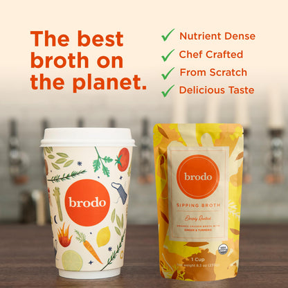Brodo Ready to Drink Organic Chicken Collagen Rich Bone Broth (6 X 8 oz) | Organic Bone Broth with Collagen, Protein Soup & Sipping Broth for Healthy Meal Prep, Soups and Bone Broth Packets