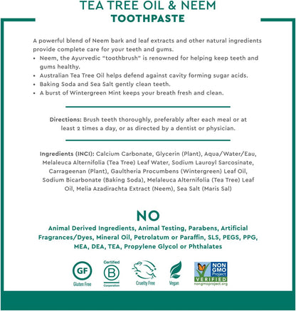 Desert Essence Tea Tree Oil and Neem Toothpaste, Wintergreen, 6.25 oz