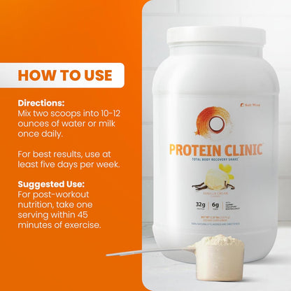 Protein Clinic - Collagen Protein Powder Recovery Shake, Vanilla | Dairy-Free with myHMB, CherryPURE and Prebiotic Fiber for Muscle, Joint and Digestive Support, Vitamin D3 and K2