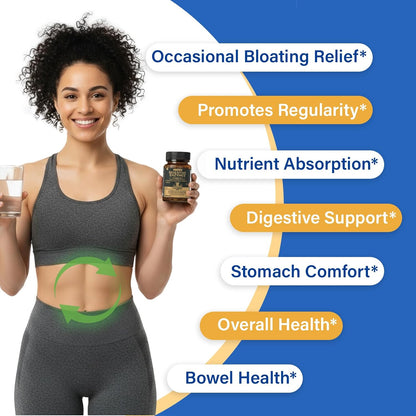 Digestive Enzymes Supplement with 100 Billion CFU Probiotic & Prebiotic | Multi-Enzyme Formula for Women & Men - Supports Digestive & Gut Health, Aids Protein, Carb & Dairy Digestion, 60 Caps
