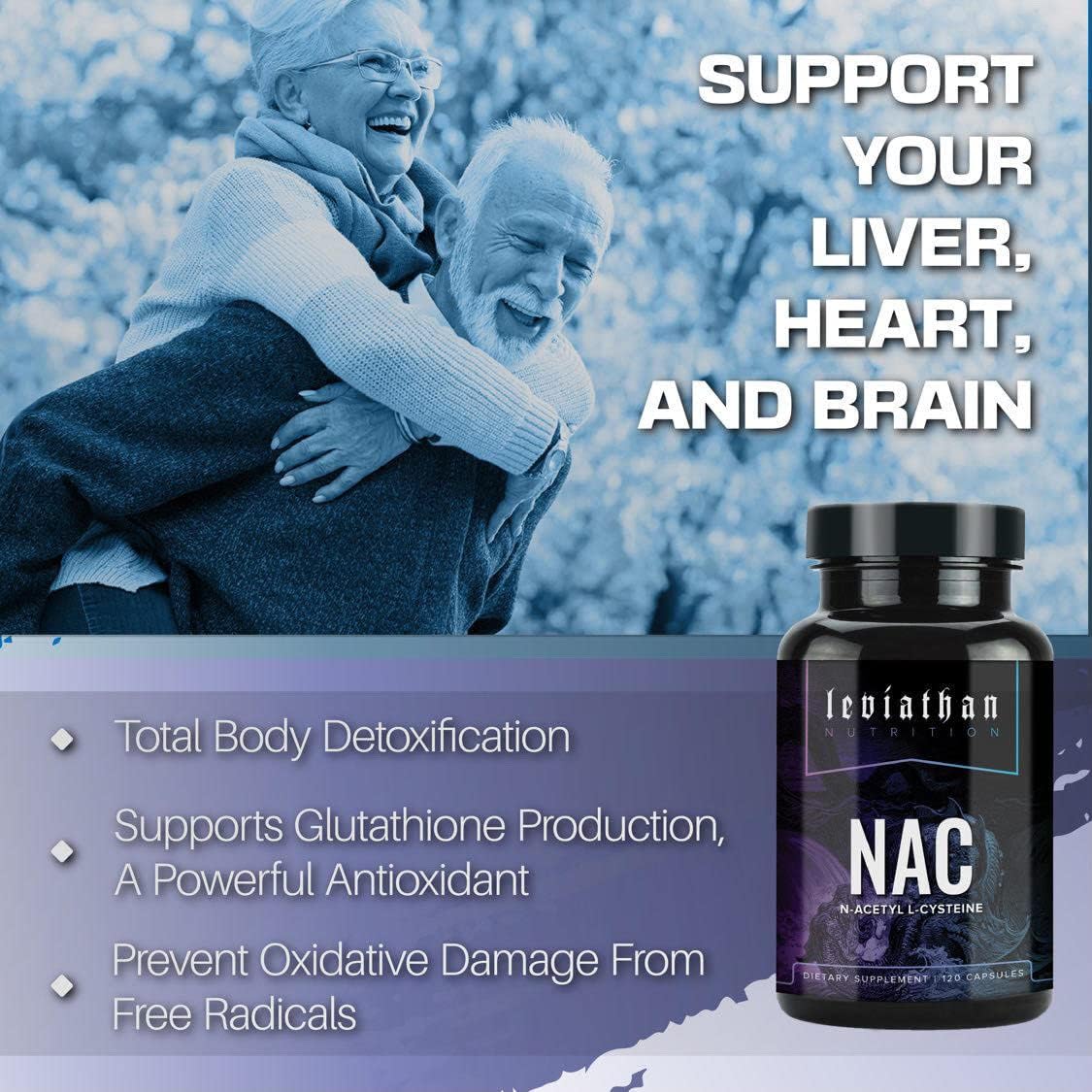 Leviathan Nutrition NAC Supplement N-Acetyl Cysteine for Lung, Liver, Immune Support - Potent Antioxidant Support to Boost Glutathione Levels 600mg, 120 Capsules