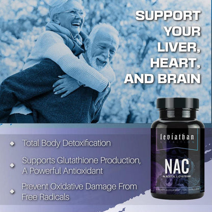 Leviathan Nutrition NAC Supplement N-Acetyl Cysteine for Lung, Liver, Immune Support - Potent Antioxidant Support to Boost Glutathione Levels 600mg, 120 Capsules