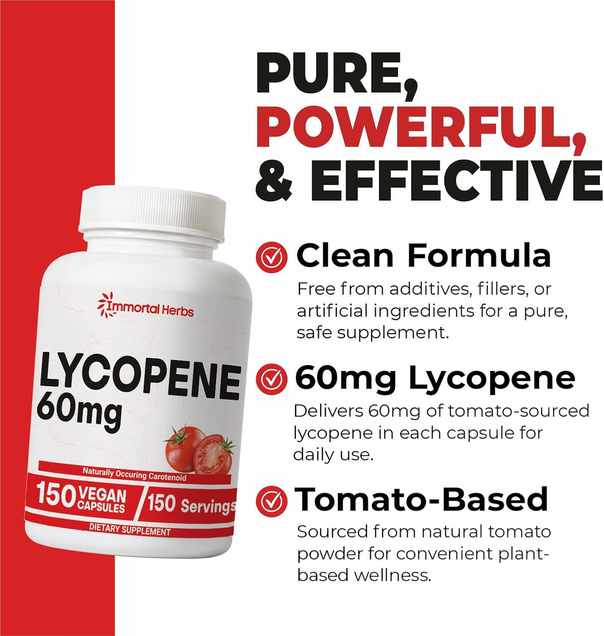 Lycopene Supplement for Men 60mg, 150 Capsules, Natural Tomato Extract Powder, 4 Month Supply, 100% Veg Lycopene Complex, Non-GMO and Gluten Free Carotenoid Supplement