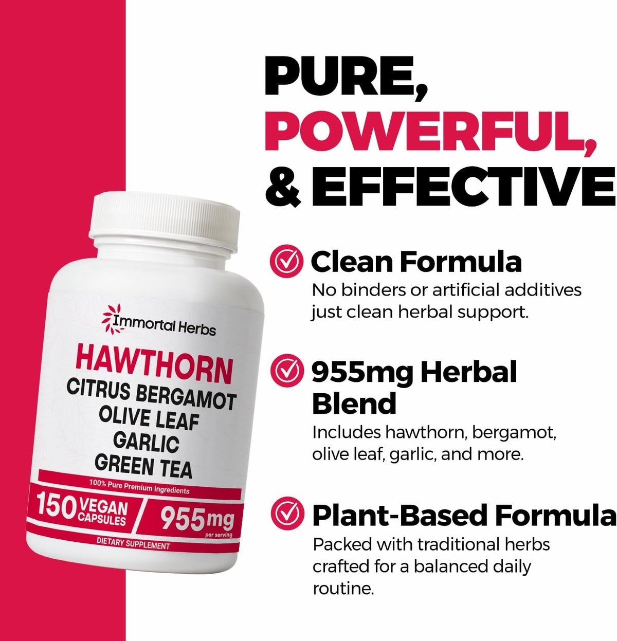 Hawthorn Berry Capsules, 6-in-1 Extract w/Olive Leaf, Citrus Bergamot, Garlic, Green Tea & Black Pepper, 150 Pills, Non-GMO & Gluten-Free Hawthorne Berry Supplement