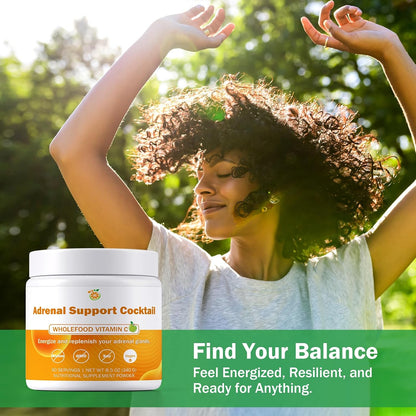 Adrenal Support Cocktail Powder, Adrenal Boost Drink Mix 8.5 oz | Whole Food Vitamin C + Potassium Bicarbonate & Sea Salt - Mix in 8-16 oz Water, Coconut Water or Beverage