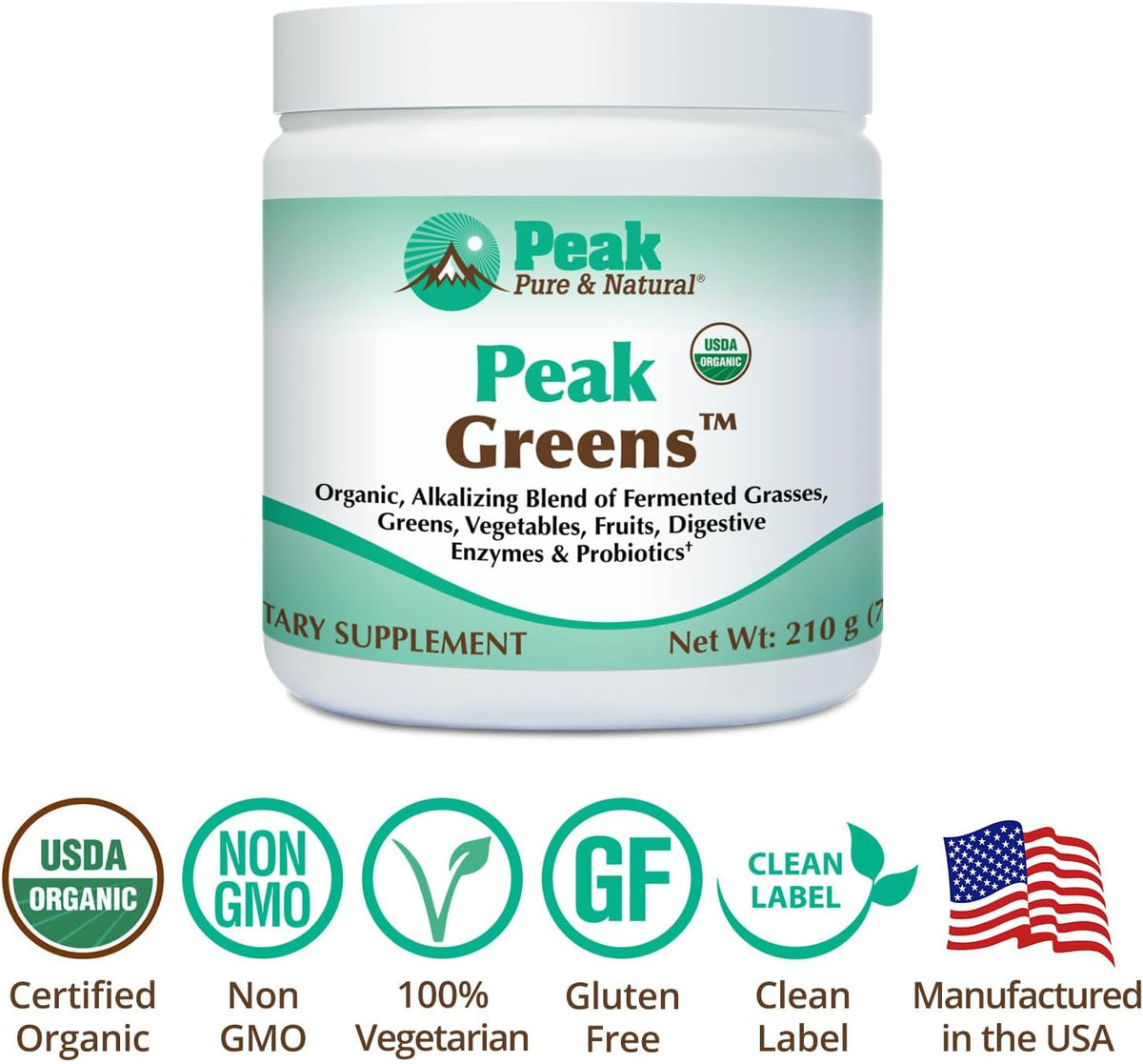 Peak Pure & Natural Peak Greens Support pH Balance and Alkalinity | Superfood Green Drink Powder | Blend of Fermented Grass, Vegetable, & Fruit | Digestive Enzyme & Probiotic Powder