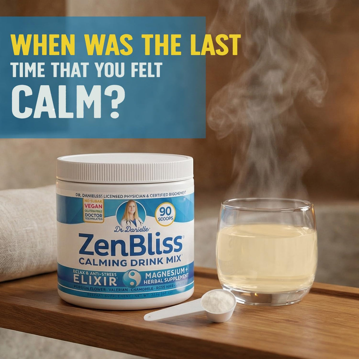 Zenbliss Calming Magnesium Drink Mix for Relaxation & Muscle Comfort – Magnesium Powder Supplement for Stress Support – By Dr. Danielle