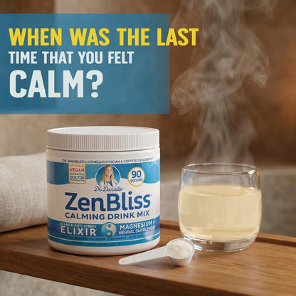 Zenbliss Calming Magnesium Drink Mix for Relaxation & Muscle Comfort – Magnesium Powder Supplement for Stress Support – By Dr. Danielle