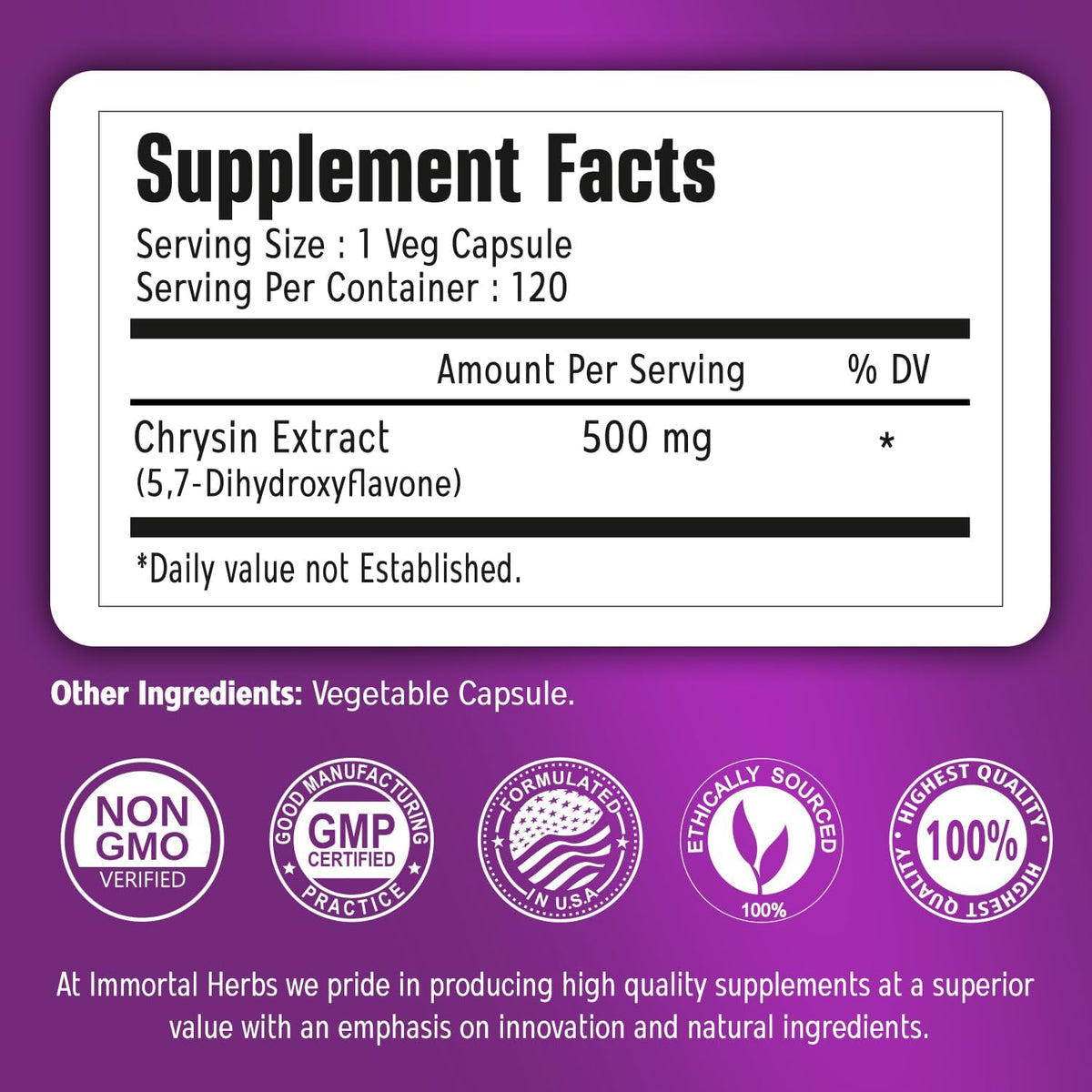 Chrysin Supplement 500mg, 120 Pills, Passion Flower Extract Powder, 5,7-Dihydroxyflavone, Non-GMO and Gluten-Free Chrysin Supplement for Men and Women