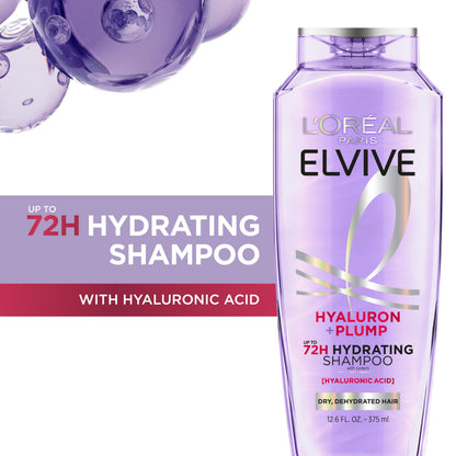 L'Oreal Paris Elvive Hyaluron Plump Hydrating Shampoo for Dehydrated, Dry Hair Infused