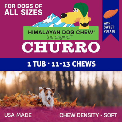 Himalayan Dog Chew Churro, Soft Yak Cheese Treat, Peanut Butter, 4 Sticks | 100% Natural, Soft Density Dental Support, Gluten Free, Healthy Safe Dog Treats for All Breeds and Ages, Lactose & Grain Free