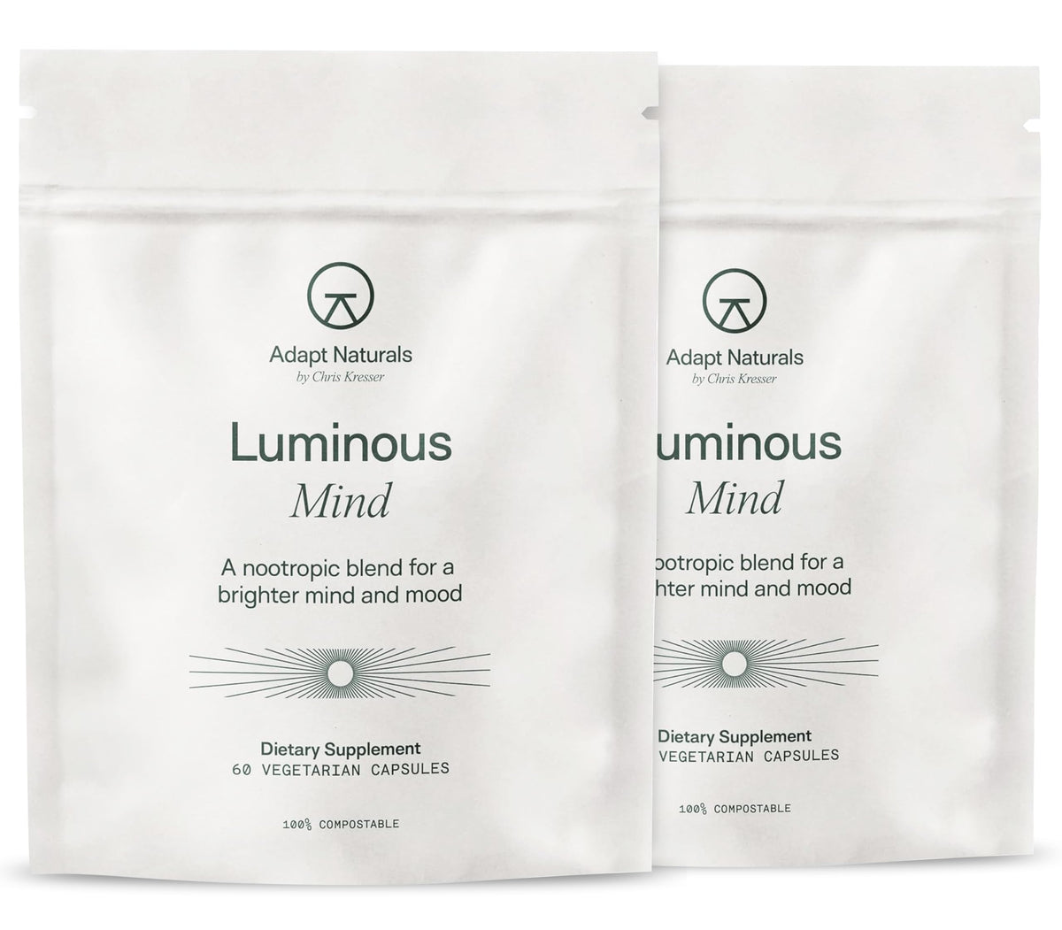 Adapt Naturals Luminous Mind Nootropic Brain Supplement - 30 Day Supply | with Ginkgo Biloba, Bacopa & Lions Mane - Memory, Focus, Mental Clarity & Elevated Mood Support - No Caffeine & Crash Free