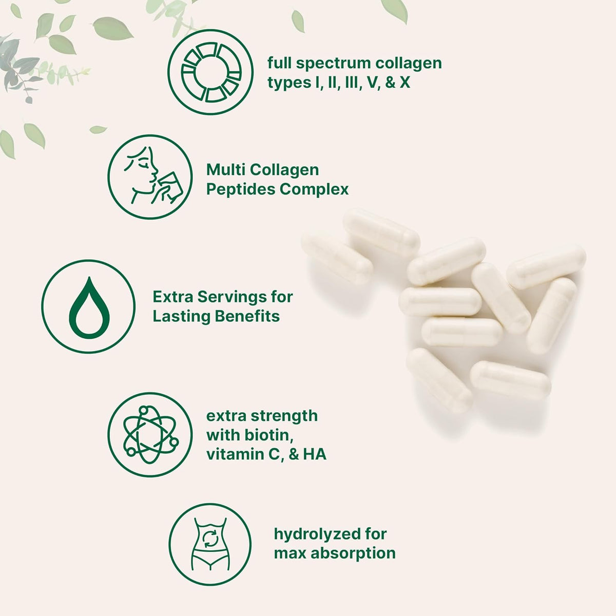 Micro Ingredients Multi Collagen Peptides Pills, 240 Capsules | For Women & Men. Type I, II, III, V, X. Hydrolyzed Collagen Supplement with Biotin, Hyaluronic Acid & Vitamin C. Filler Free.