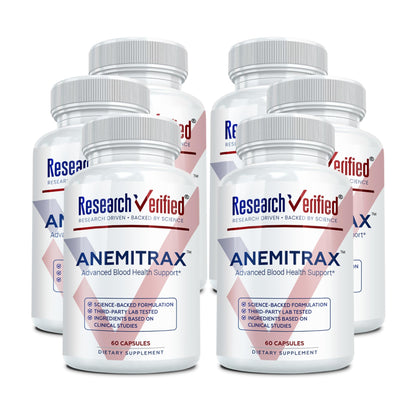 Research Verified Anemitrax - 6-in-1 Complete Blood Builder - Gentle on Stomach Iron Bisglycinate with Vitamin C, B12, Folate & BioPerine for Max Absorption - 180 Vegan Capsules